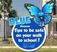 Blue the Butterfly Tips to be safe on your walk to school logo