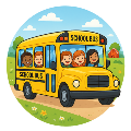 Kindergarten students riding school bus