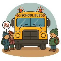 School Bus with new amber warning lights collecting students